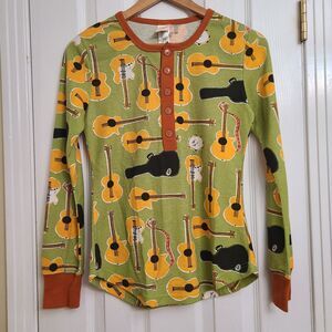 NWT Munki Munki Thermal Pajama Top Guitar Musician Print Womens XS Top Only
